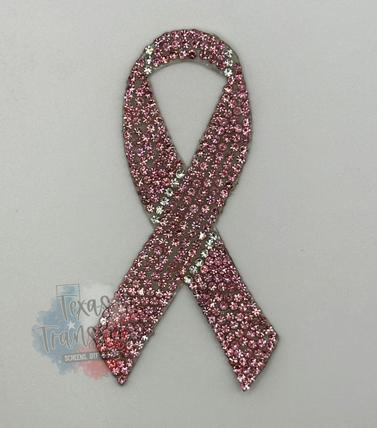 Sparkly Stone Breast Cancer Ribbon Iron-On PATCH - Texas Transfers and Designs