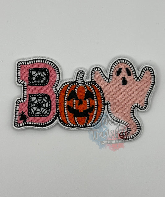 Boo Pumpkin Ghost Iron-On PATCH - Texas Transfers and Designs