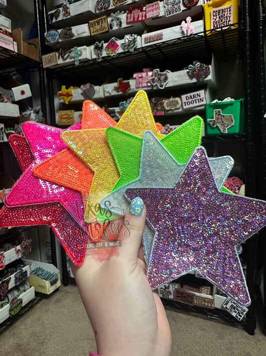 5" Sequin Stars (Embroidered Outline) Iron On Patches - Texas Transfers and Designs
