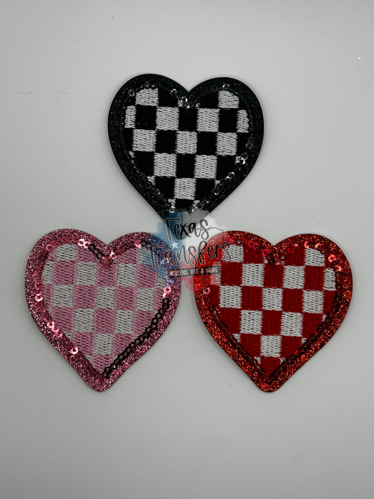Sequin/Glitter Checkered Heart Iron-On Patch *DISCONTINUED* - Texas Transfers and Designs