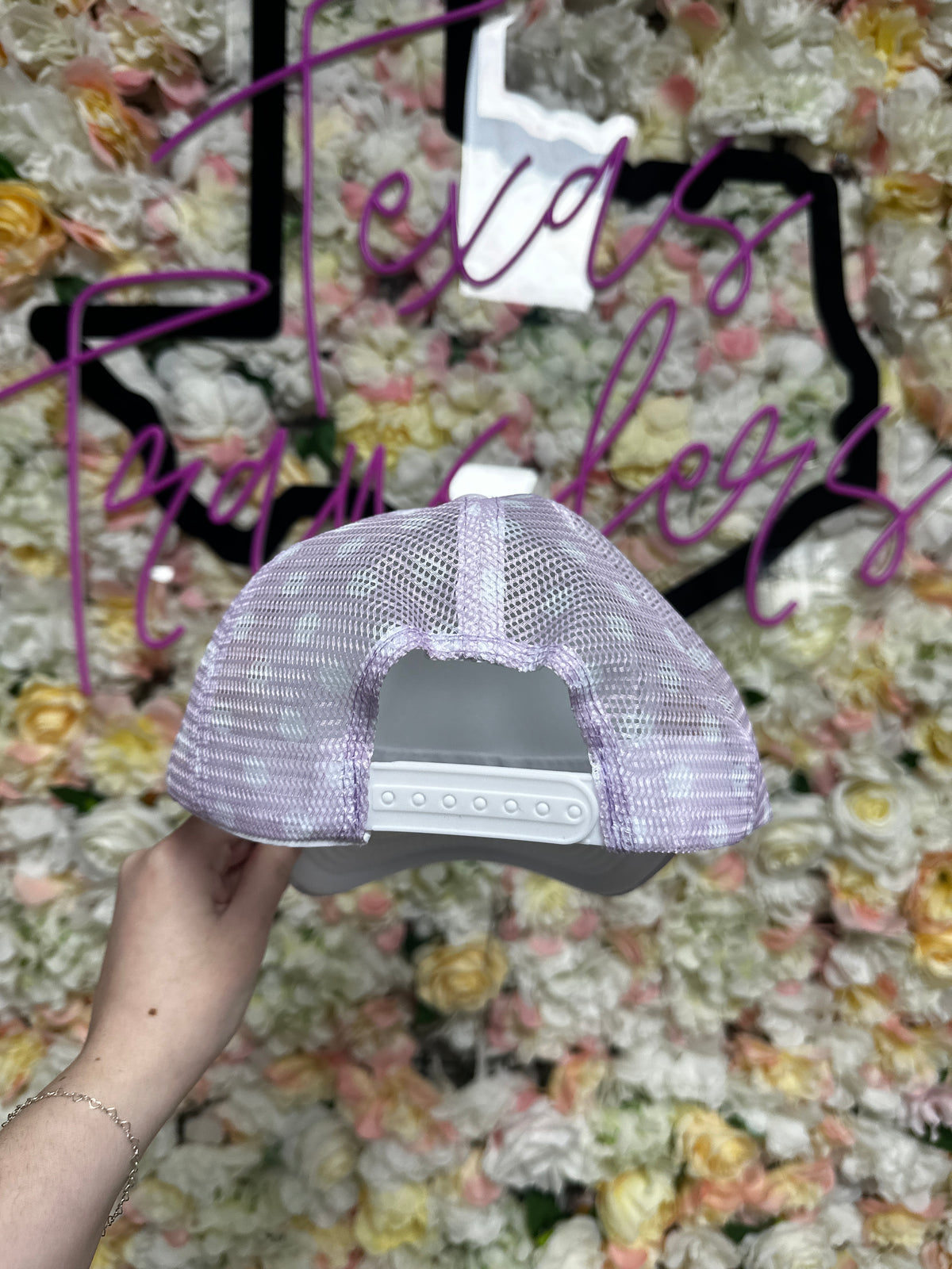 Lavender Polka Dot Brim Trucker Hat