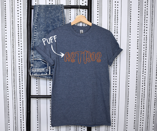 Astros Outline (Orange) PUFF Screen Print Transfer - Texas Transfers and Designs