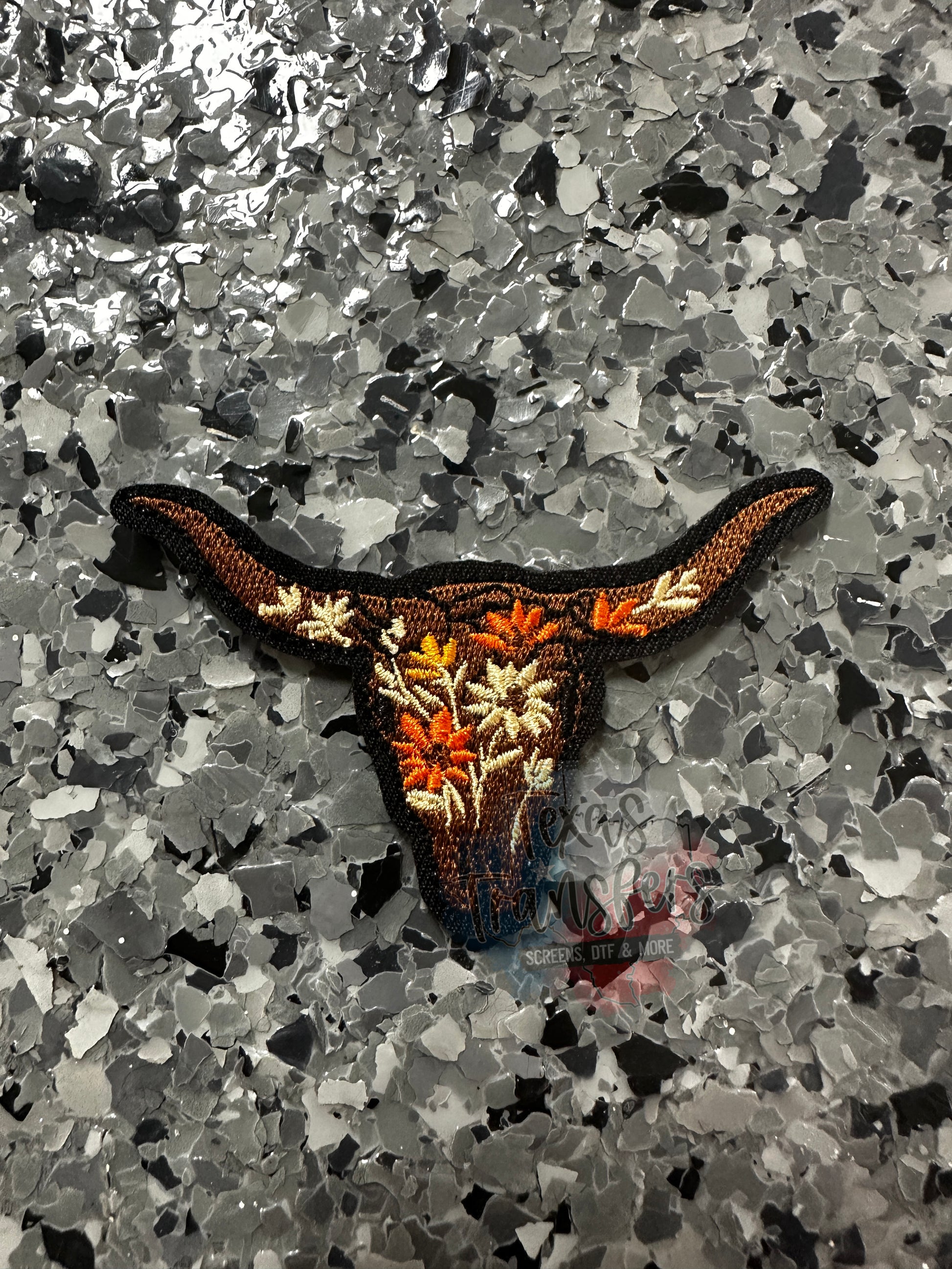 Floral Longhorn Iron-On PATCH - Texas Transfers and Designs