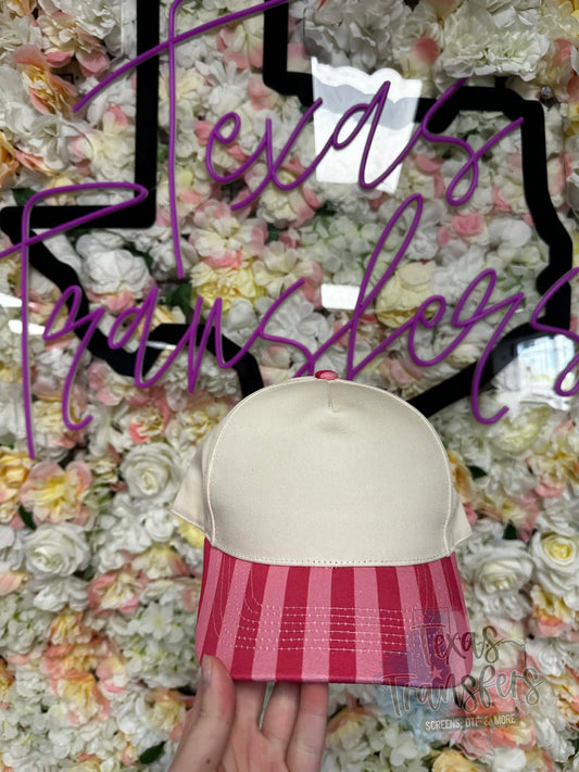 Pink Striped Canvas Hat - Texas Transfers and Designs