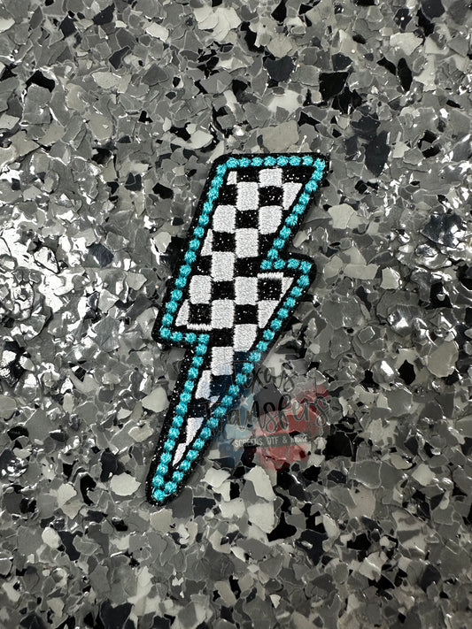 Turquoise and Checker Lightning Iron-On Patch