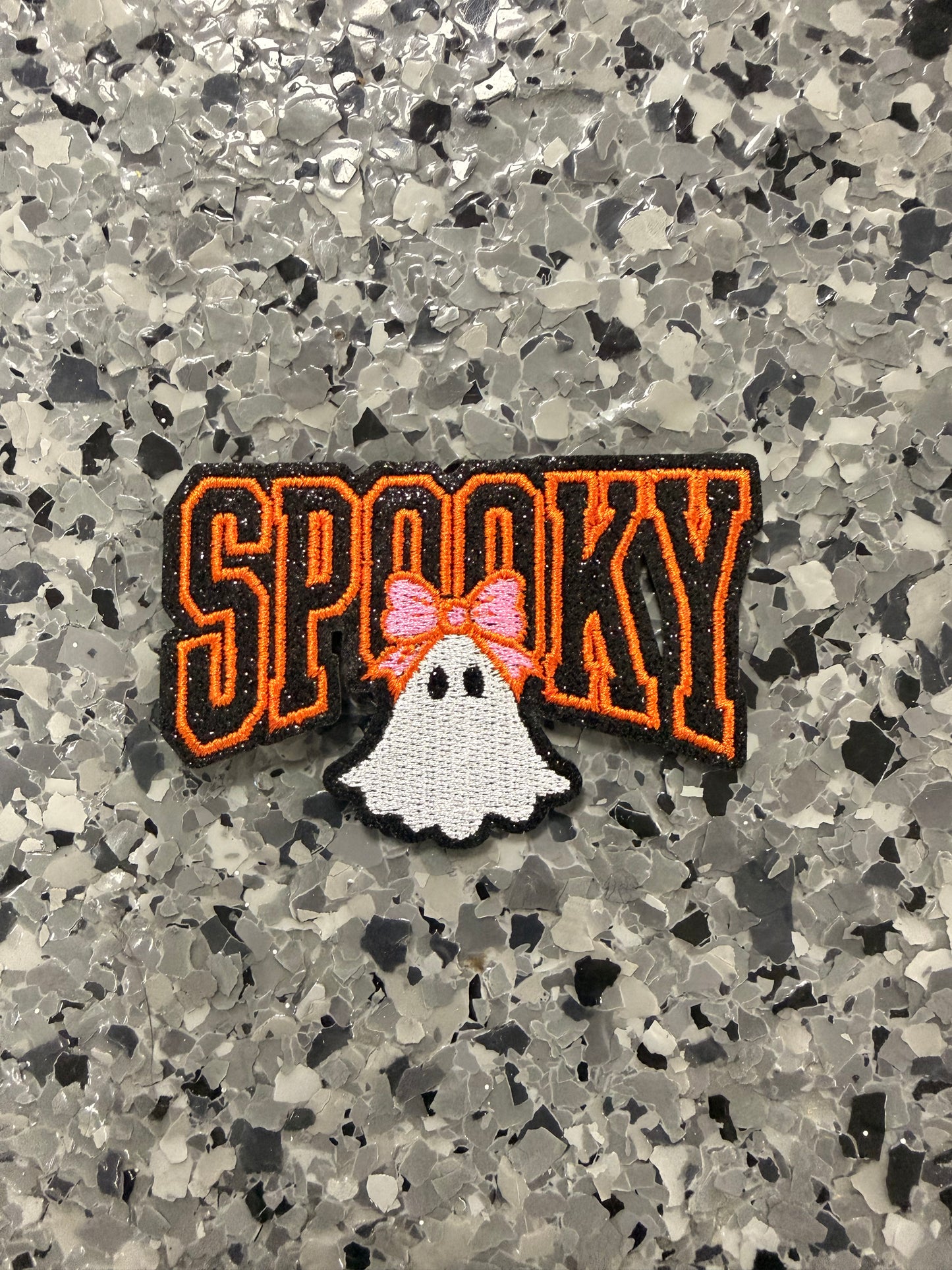 Spooky Glitter Ghost and Bow Iron-On Patch