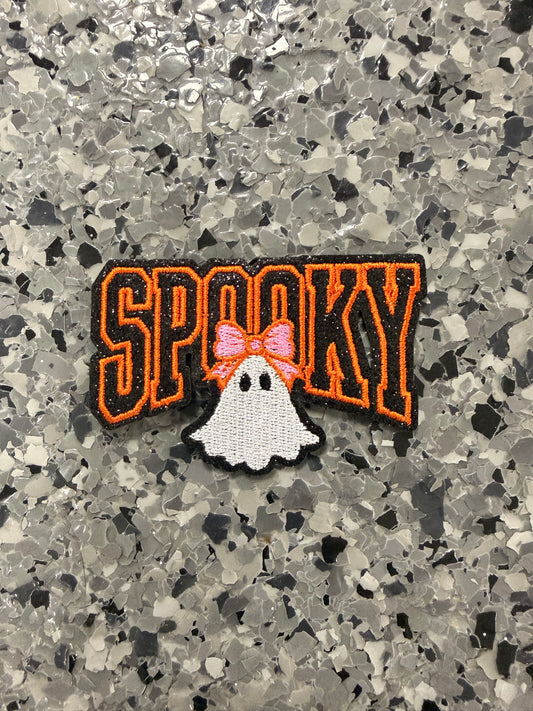 Spooky Glitter Ghost and Bow Iron-On Patch