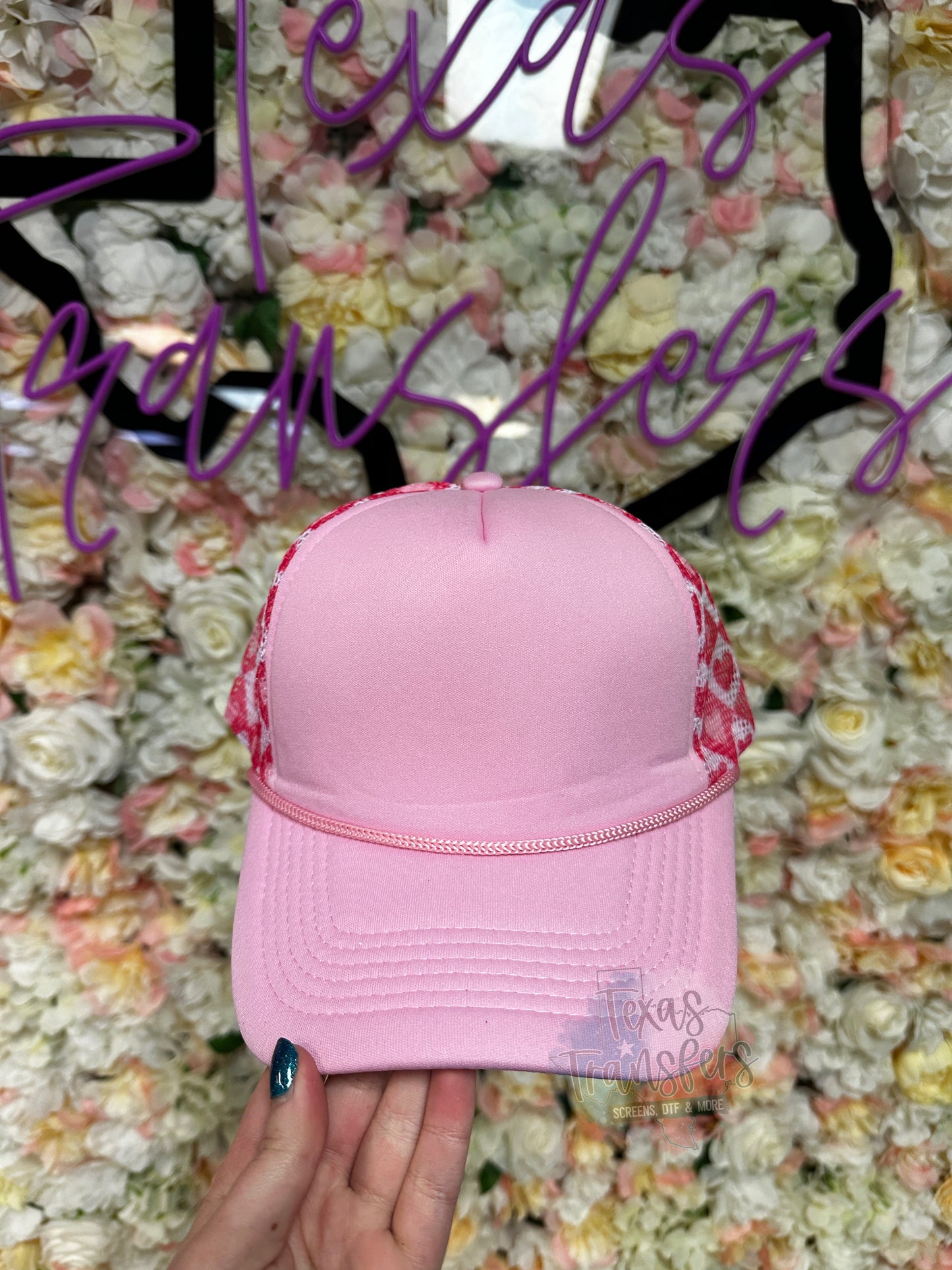 Pink Heart Checker Trucker Hat - Texas Transfers and Designs
