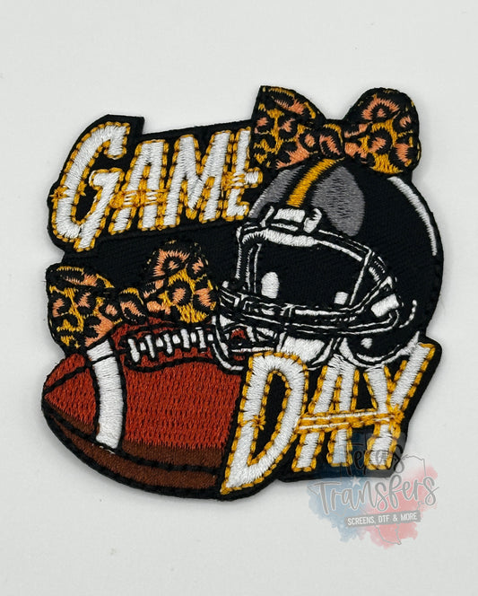 Game Day Football Leopard Bow Iron-On PATCH - Texas Transfers and Designs