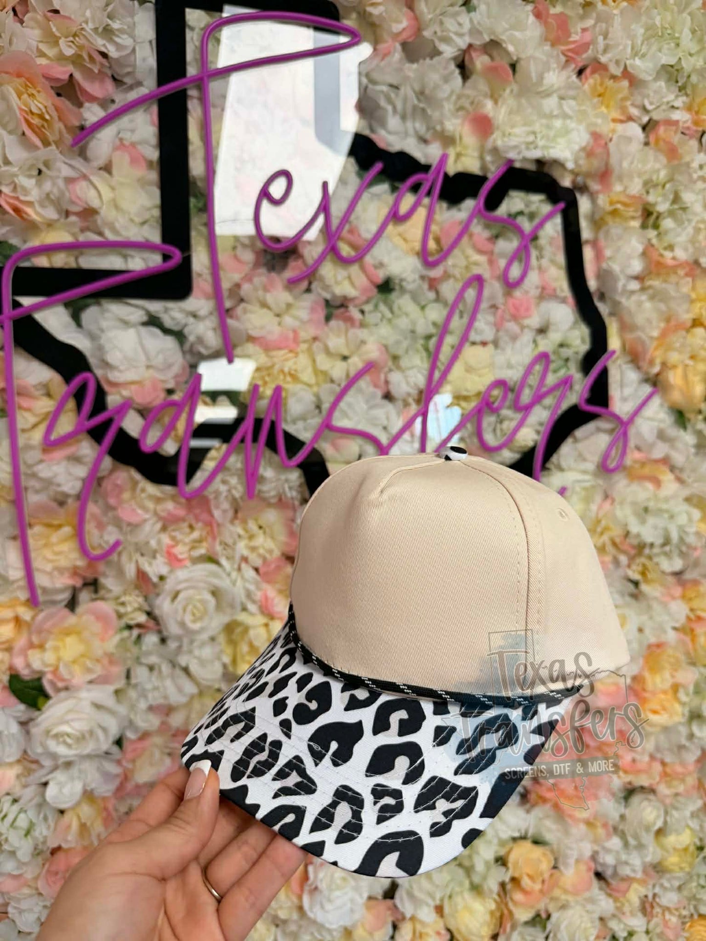 Black and White Leopard Brim Canvas Hat - Texas Transfers and Designs