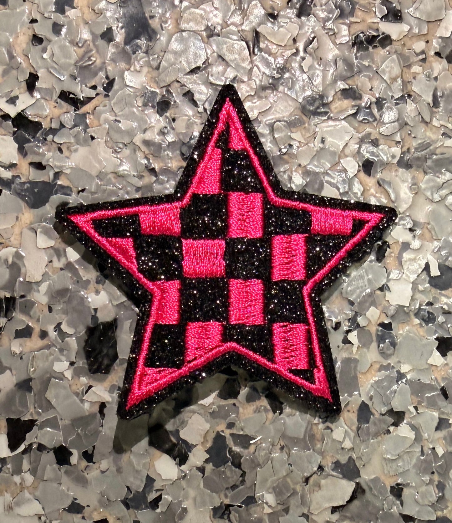Hot Pink Checkered Star Iron-On Patch