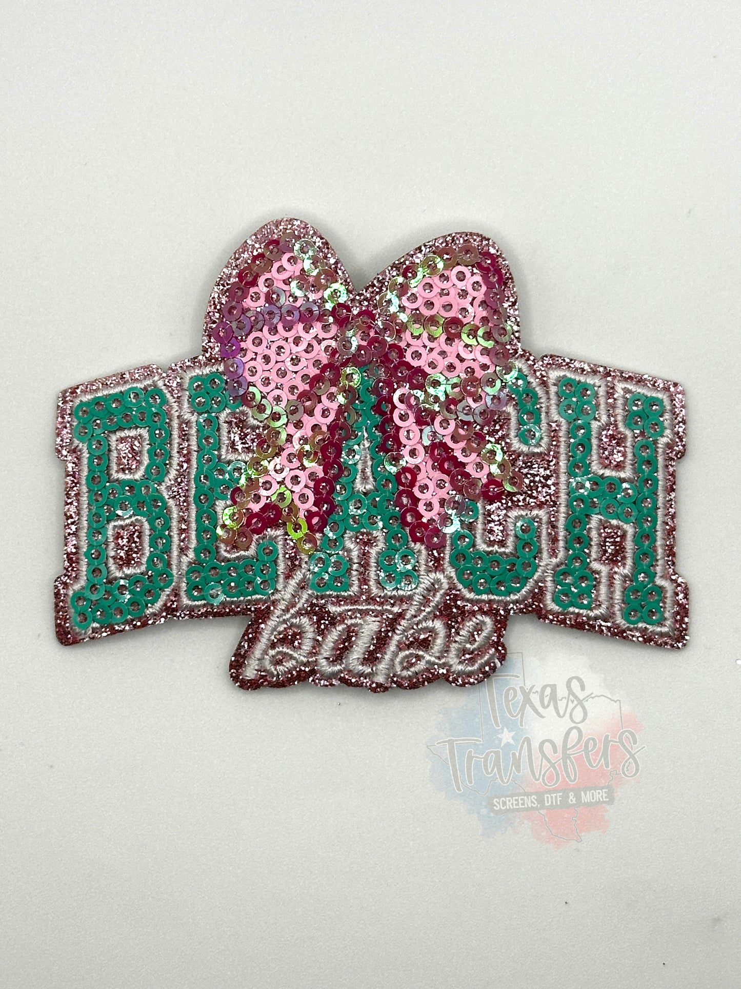 Beach Babe Bow Glitter/Sequin Iron-On PATCH - Texas Transfers and Designs