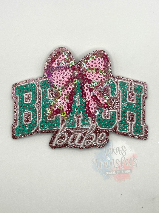 Beach Babe Bow Glitter/Sequin Iron-On PATCH - Texas Transfers and Designs