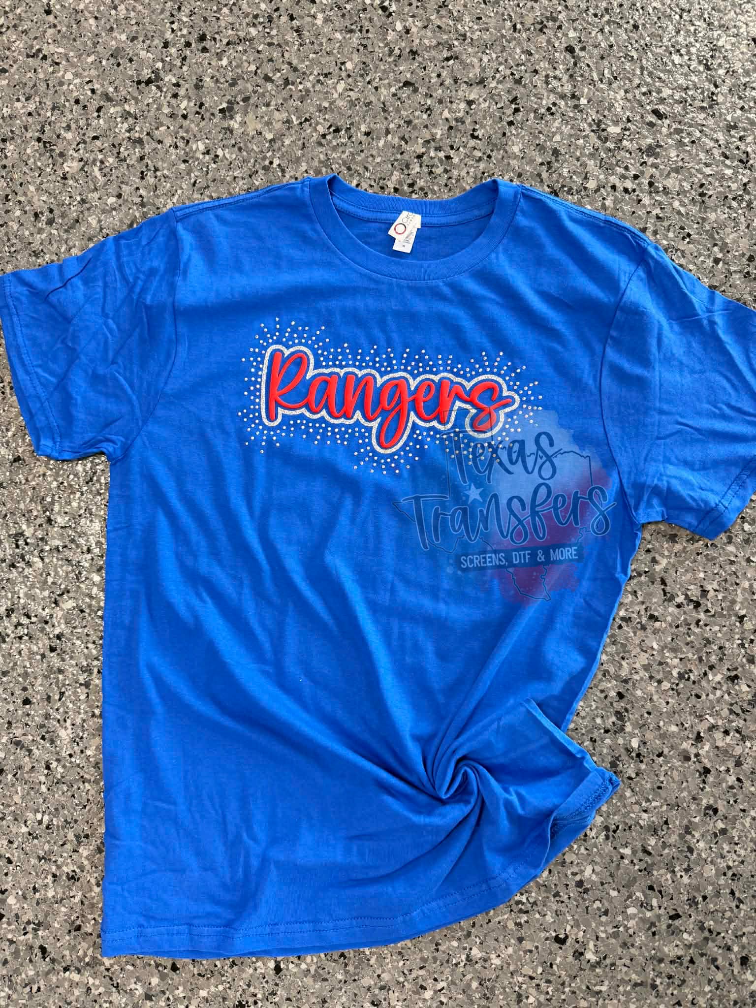 Rangers Glitter/Puff/Rhinestone XL Iron-On Patch - Texas Transfers and Designs