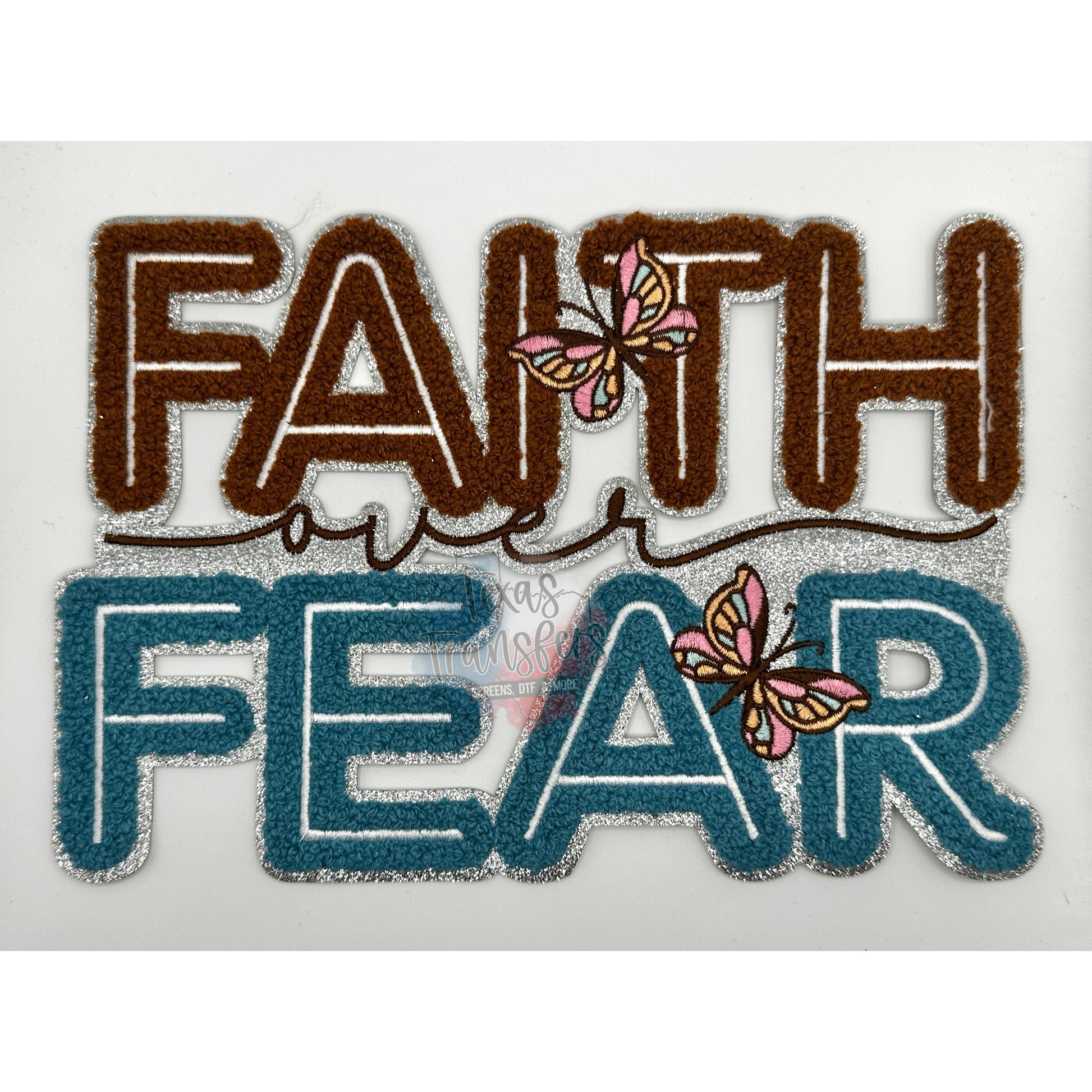 Faith over Fear Chenille XL Iron-On Patch - Texas Transfers and Designs