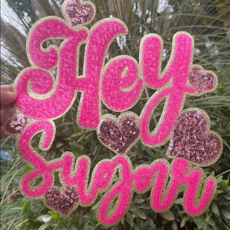 Hey Sugar Pink Sequin XL  Iron-On Patch