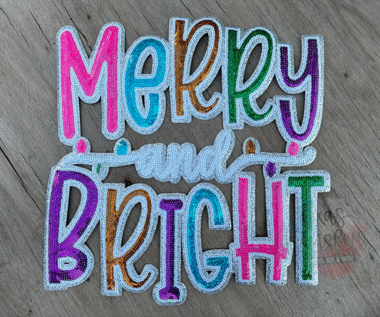 Merry and Bright Colorful Sequin XL Iron-On PATCH - Texas Transfers and Designs