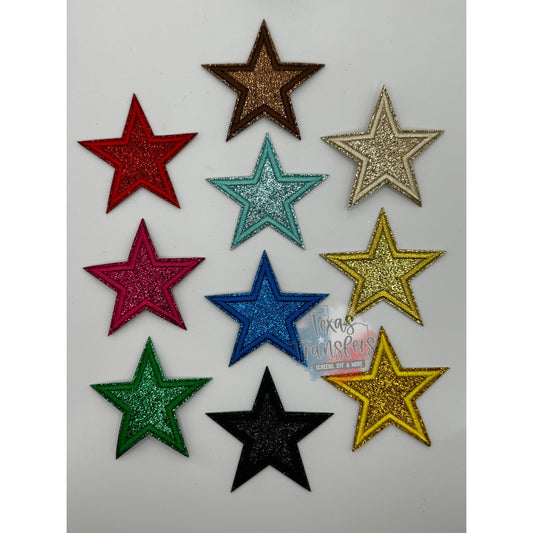 2.5” Glitter Star (THICK EMBROIDERY) Iron-On PATCH (Multiple Options) - Texas Transfers and Designs