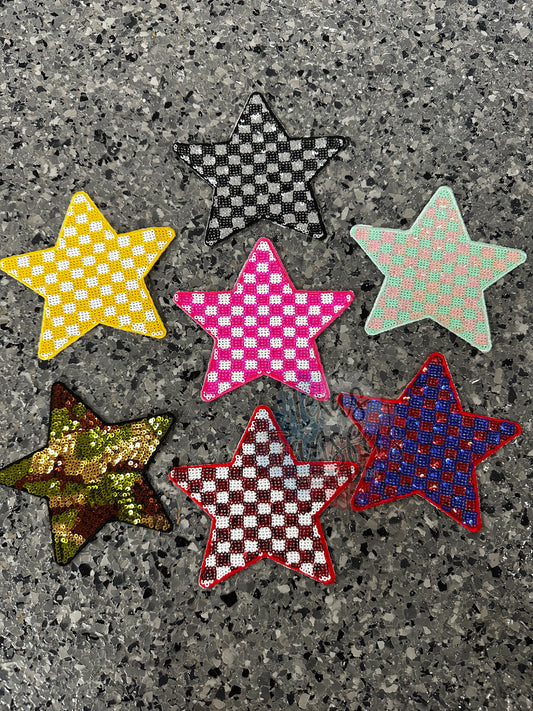 5" Patterned Sequin Stars (Embroidered Outline) Iron On Patches