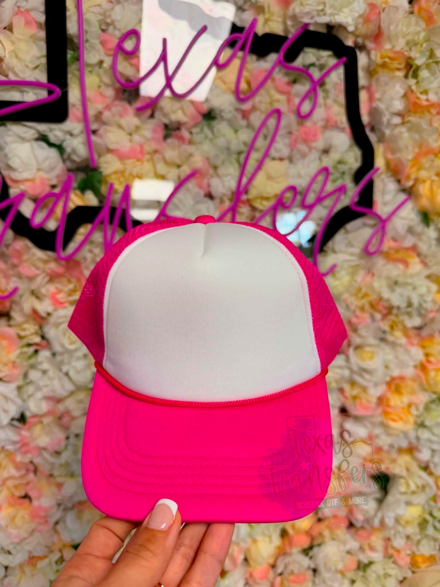 Hot Pink Brim Trucker Hats - Texas Transfers and Designs