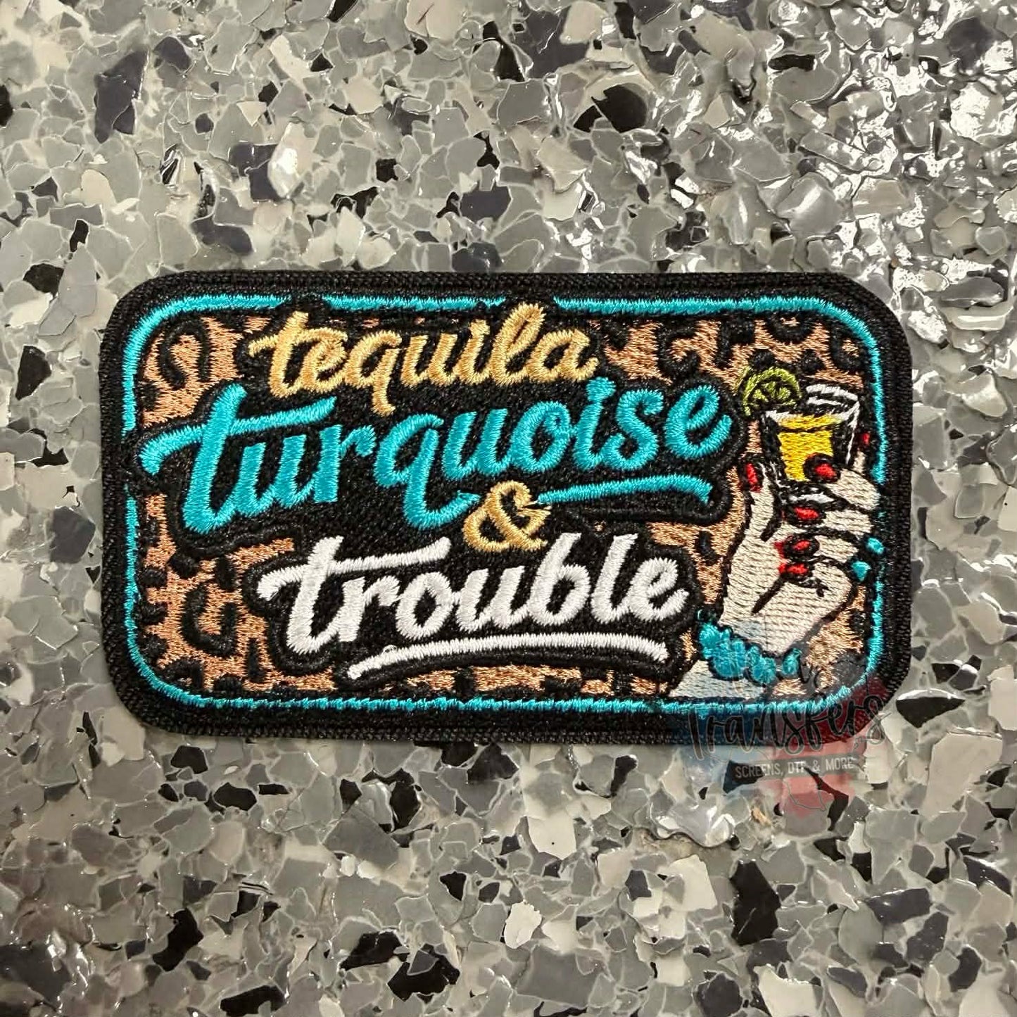 Tequila, Turquoise, & Tequila Iron-On Patch - Texas Transfers and Designs