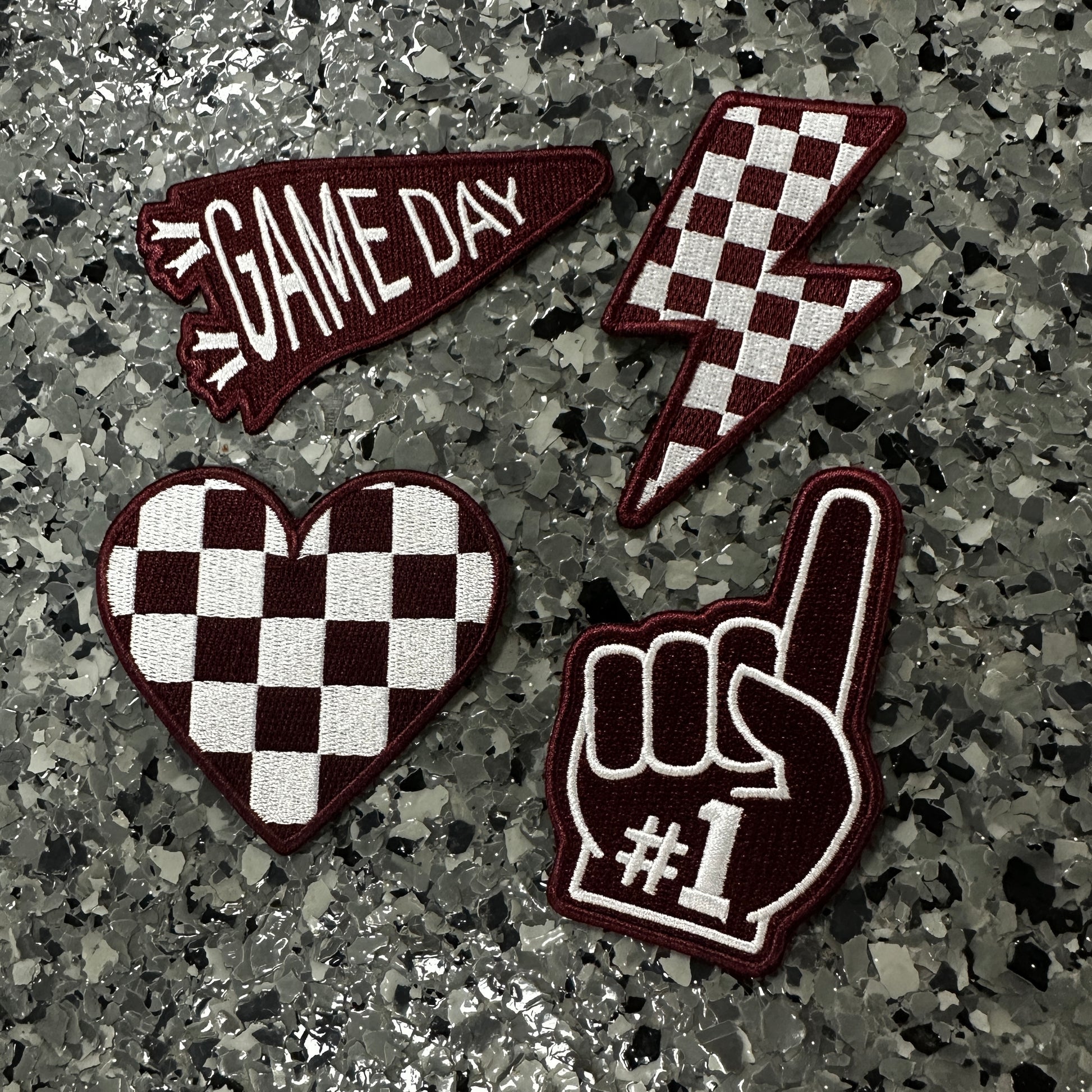 Maroon Team/Checker Iron-On Patches - Texas Transfers and Designs