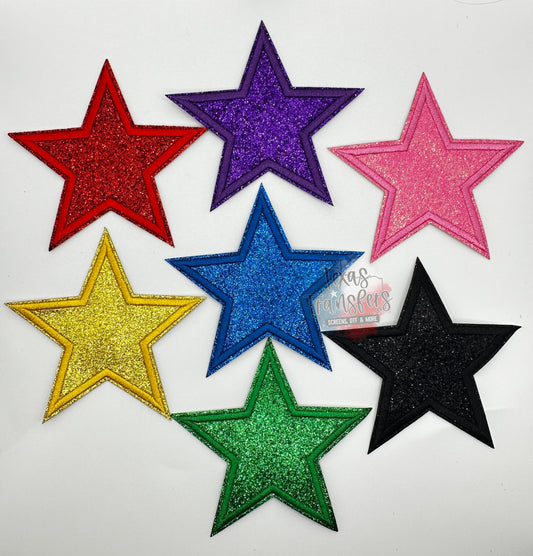 4” Glitter Star (THICK EMBROIDERY) Iron-On PATCH (Multiple Options) - Texas Transfers and Designs