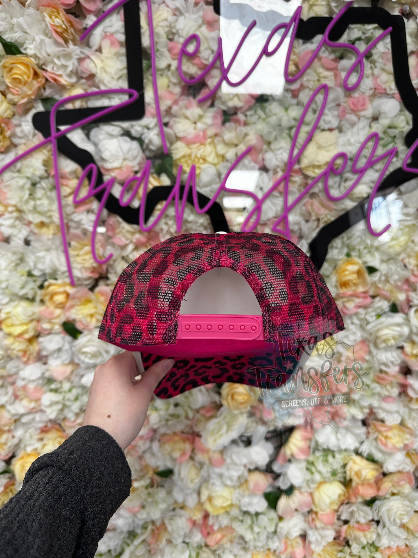 Ivory Front/ Hot Pink Leopard Mesh Trucker Hat
