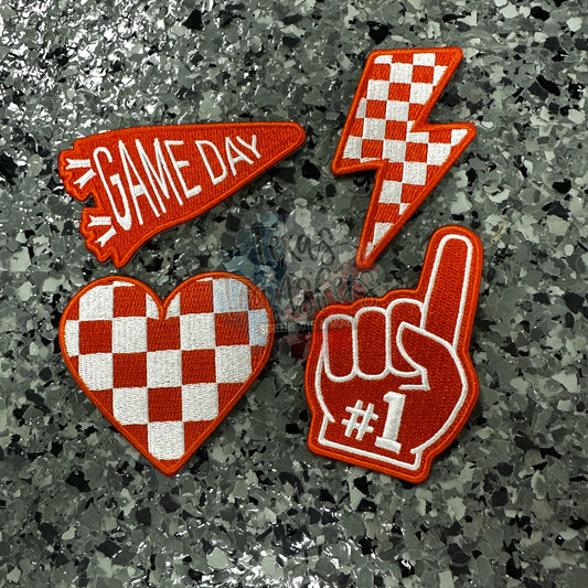 Orange Team/Checker Iron-On Patches - Texas Transfers and Designs