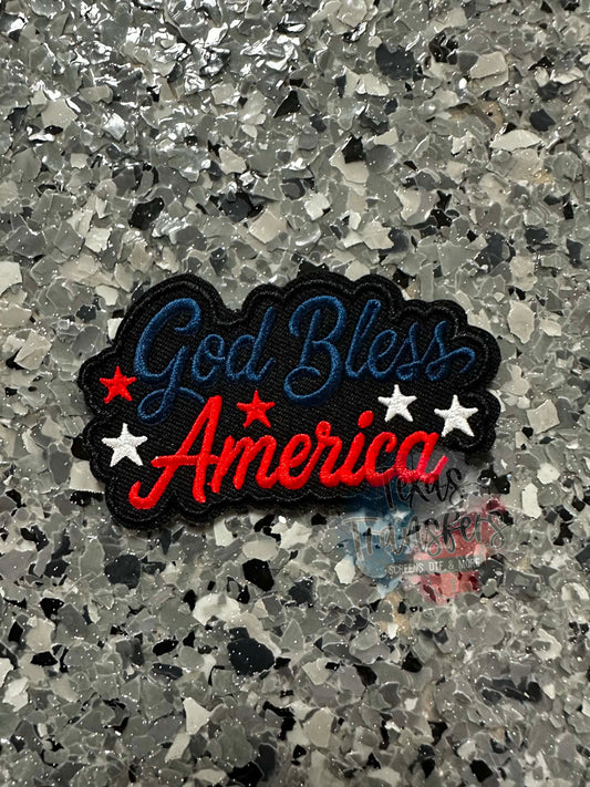 "God Bless America" with Black Background Iron-On Patch