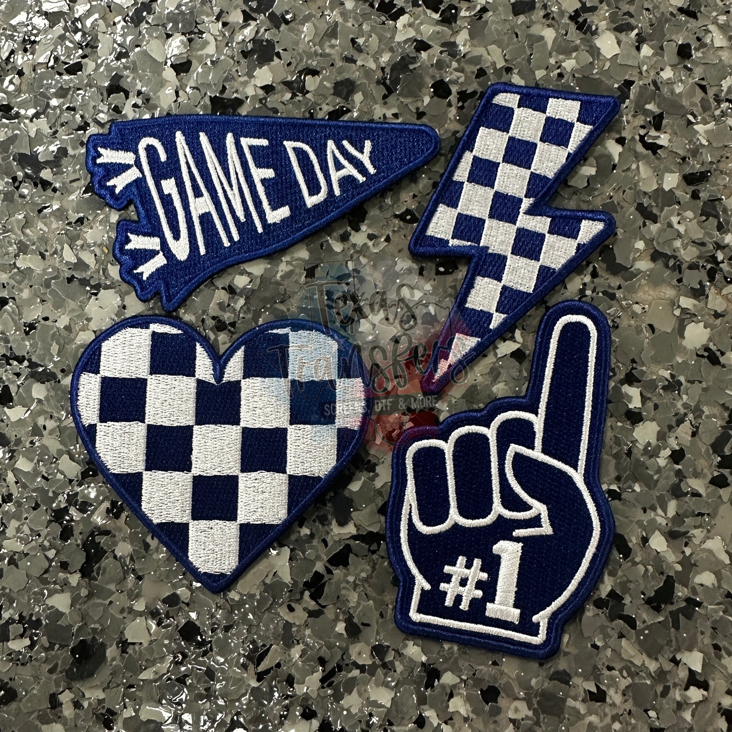 Navy Blue Team/Checker Iron-On Patches - Texas Transfers and Designs