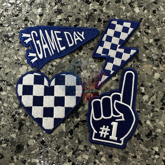 Navy Blue Team/Checker Iron-On Patches - Texas Transfers and Designs