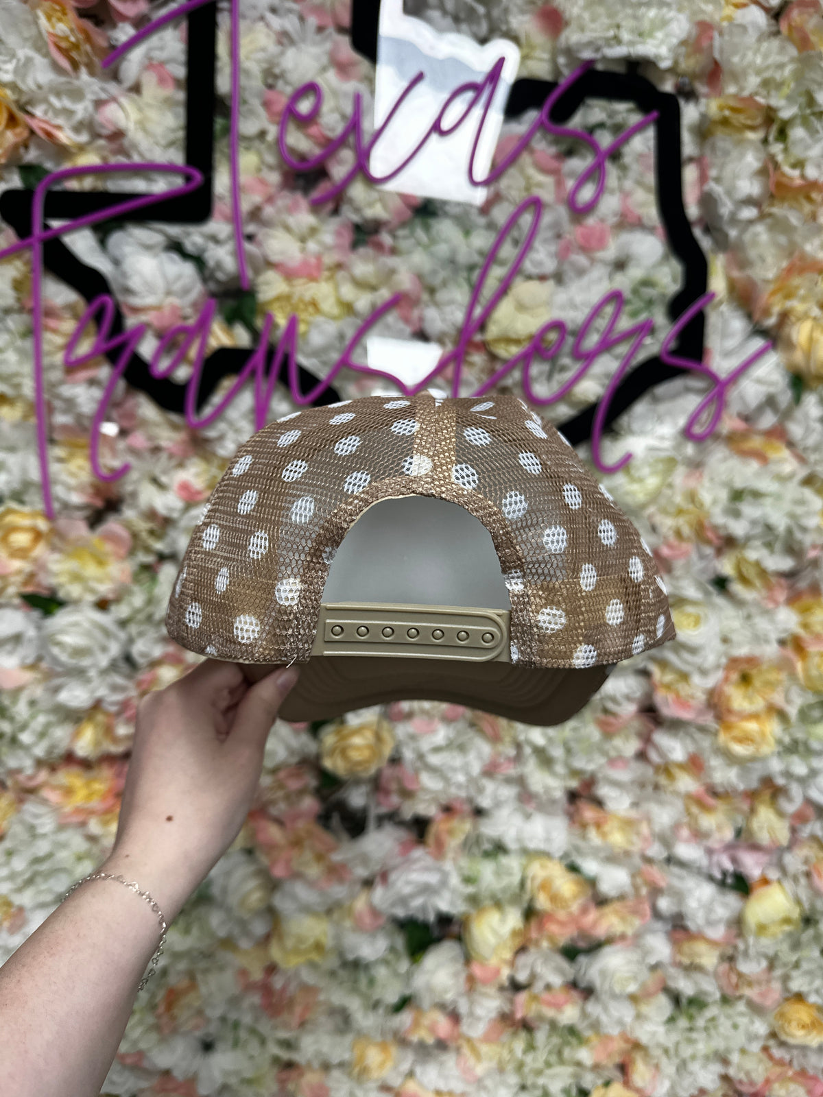 Khaki Polka Dot Brim Trucker Hat