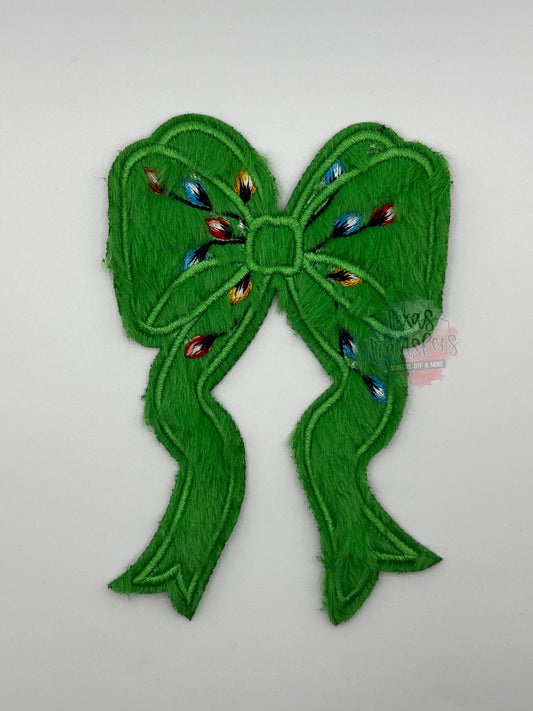 Fuzzy 6" Green Bow Iron-On PATCH - Texas Transfers and Designs