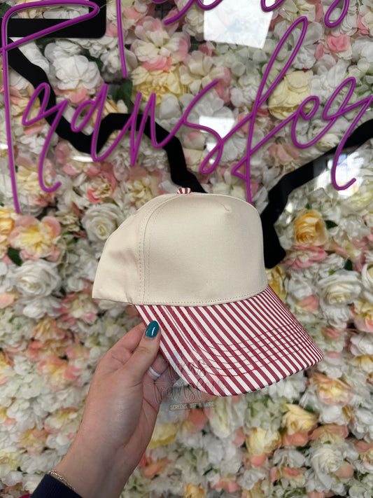 Canvas Hat with Mini-Striped Brim (Multiple Options)