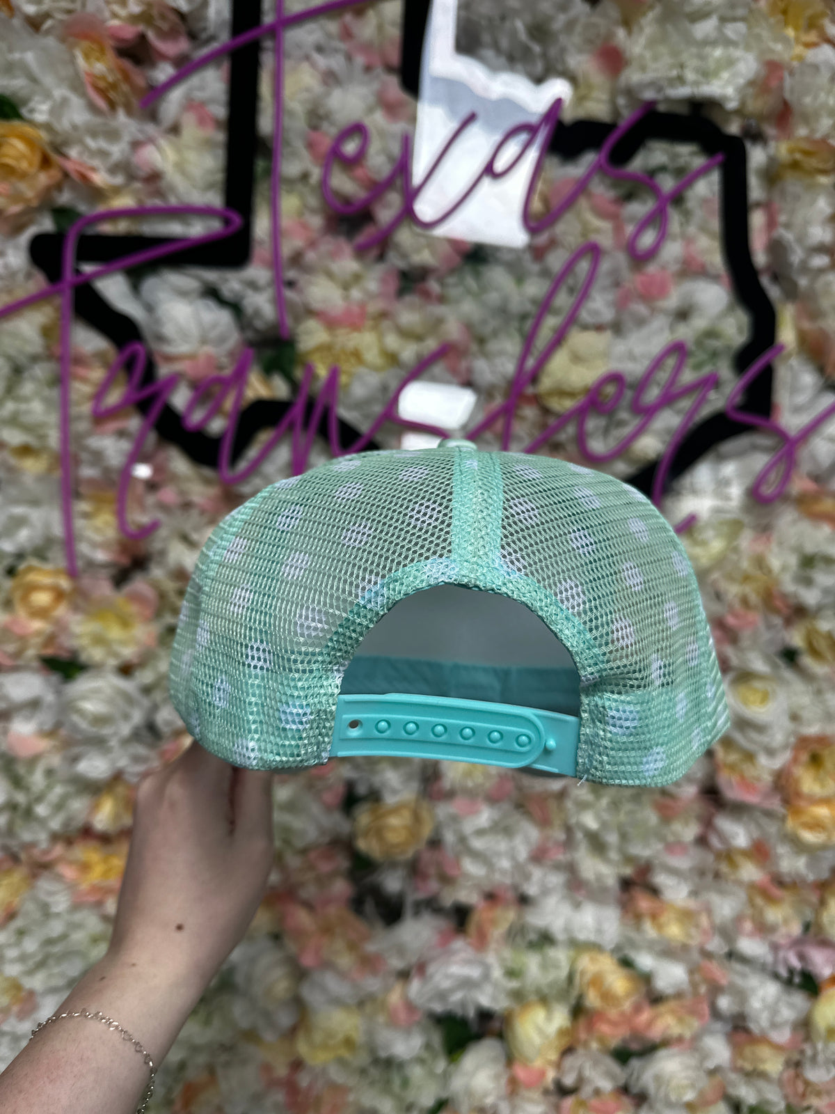 Mint Polka Dot Brim Trucker Hat