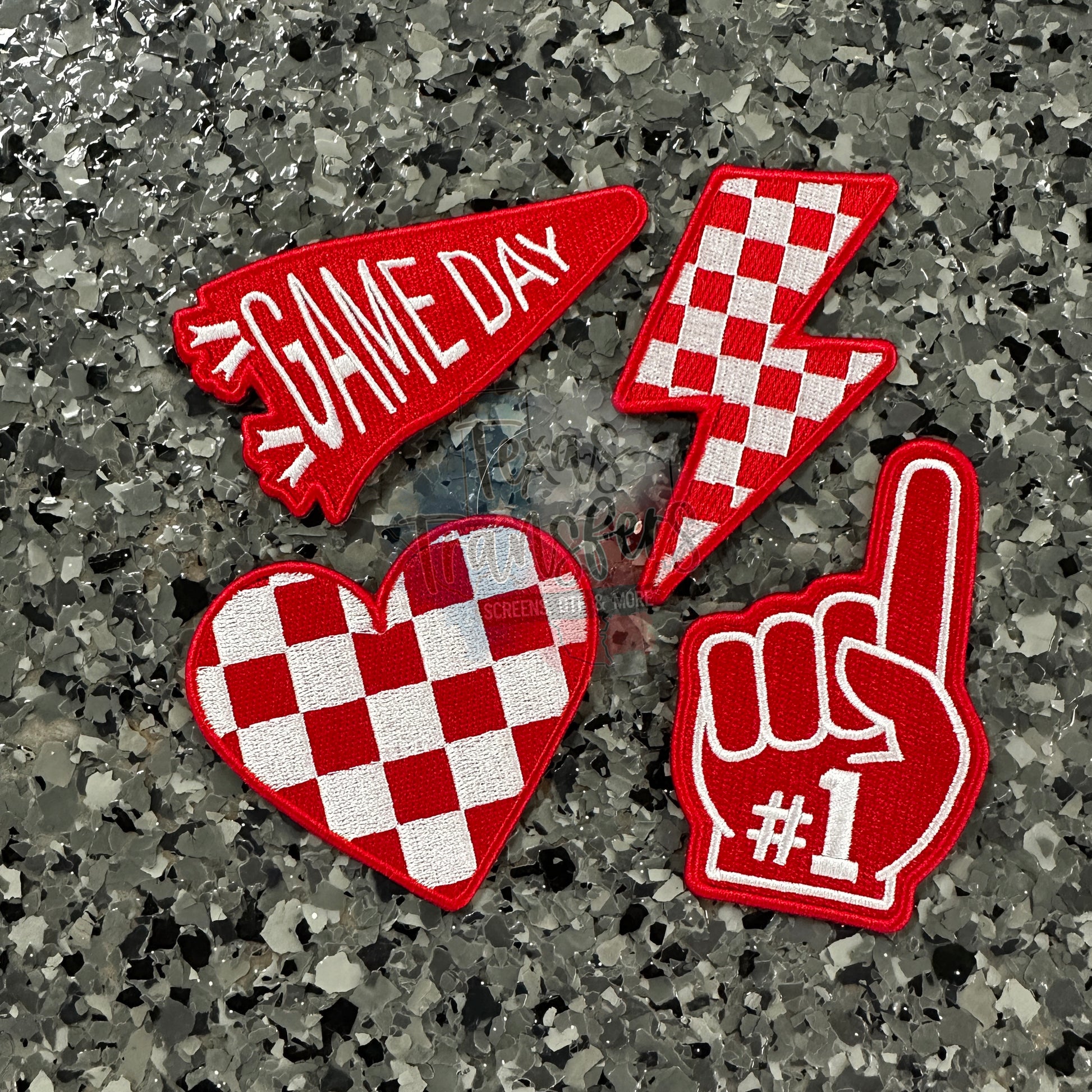 Red Team/Checker Iron-On Patches - Texas Transfers and Designs