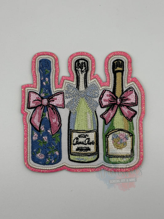 Champagne Bows Glitter Iron-On PATCH - Texas Transfers and Designs