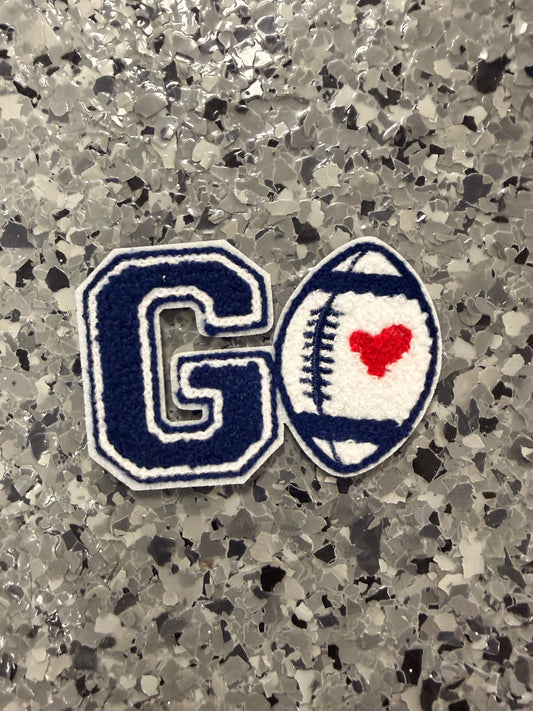 “GO” Chenille Football Iron-On Patch
