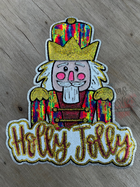 Holly Jolly Nutcracker Sequin XL Iron-On PATCH - Texas Transfers and Designs