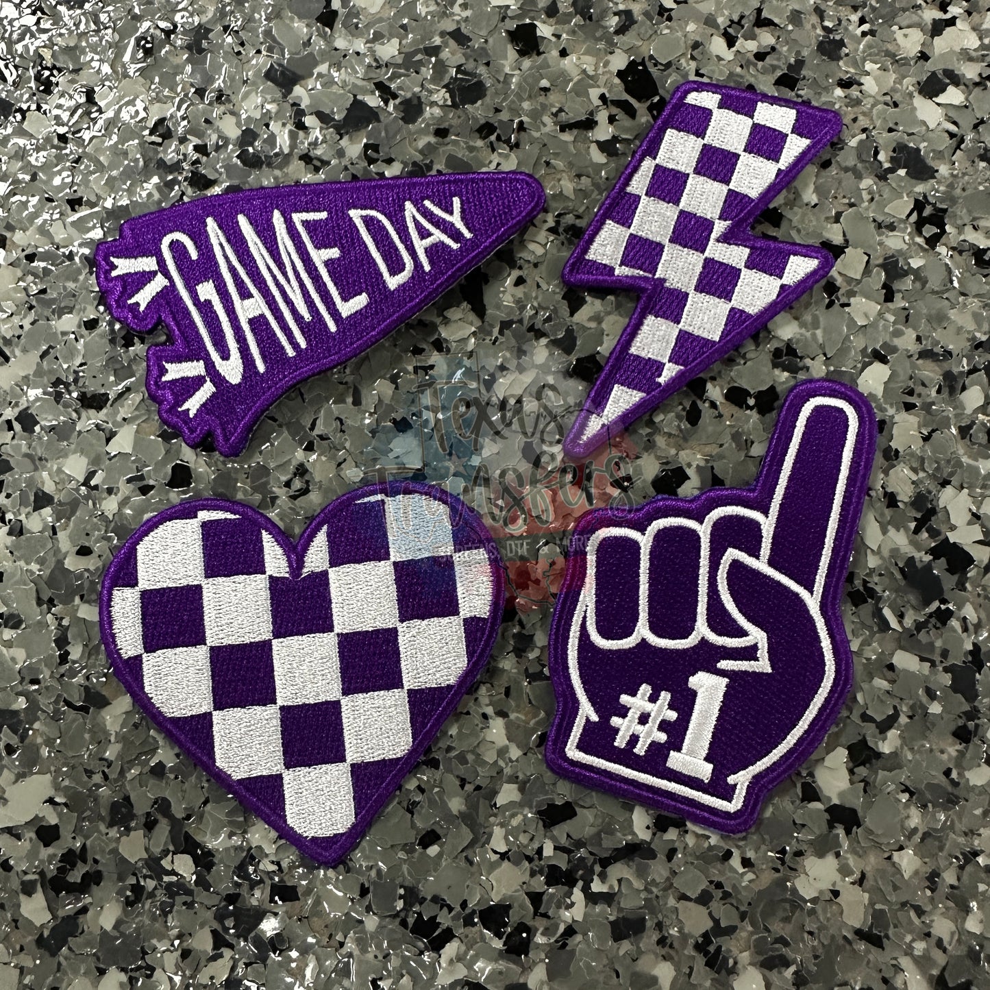 Purple Team/Checker Iron-On Patches - Texas Transfers and Designs