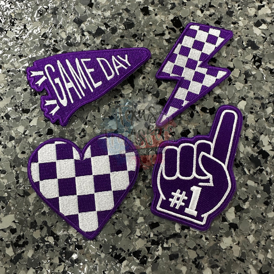 Purple Team/Checker Iron-On Patches - Texas Transfers and Designs