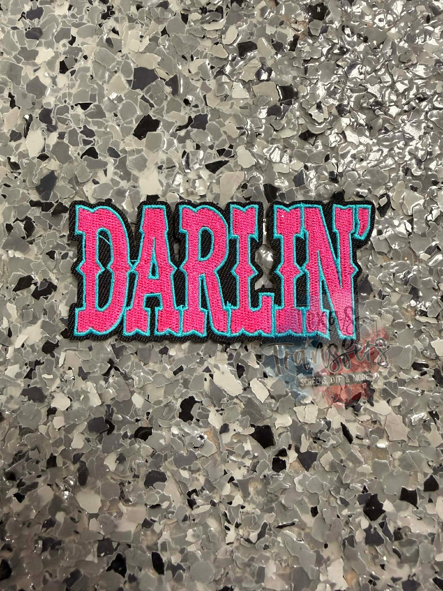 Darlin’ Turquoise and Pink Iron-On Patch - Texas Transfers and Designs
