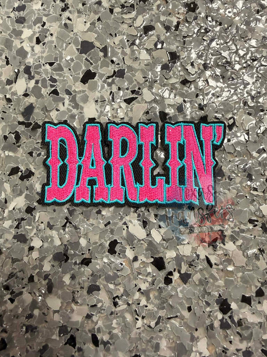 Darlin’ Turquoise and Pink Iron-On Patch - Texas Transfers and Designs