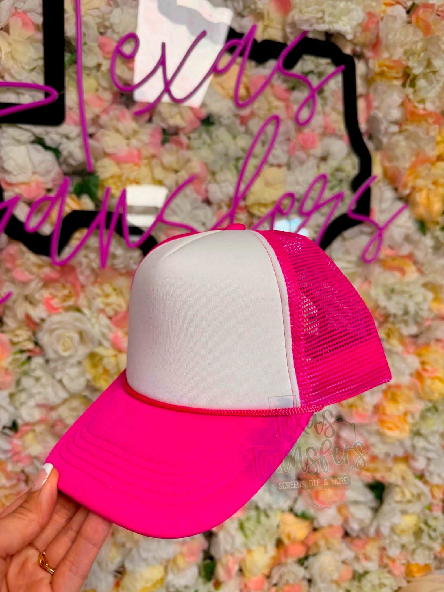 Hot Pink Brim Trucker Hats - Texas Transfers and Designs