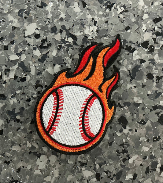 Flaming Baseball Iron-On Patch - Texas Transfers and Designs