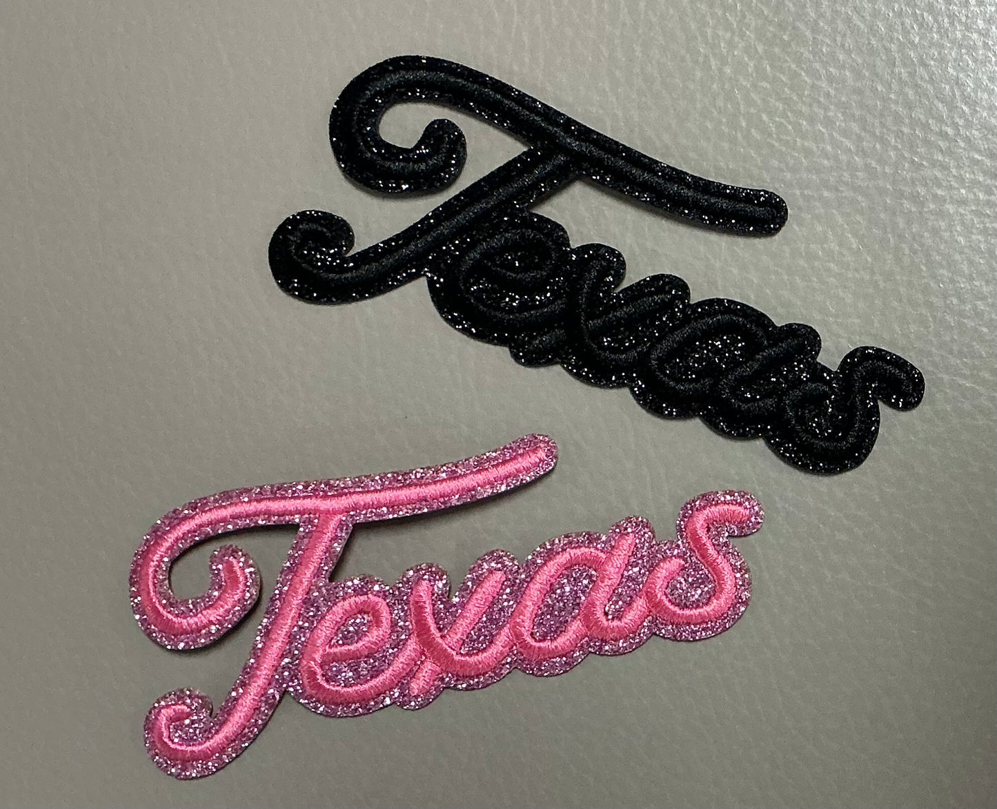 Texas Cursive Glitter Iron-On Patch (Multiple Options) - Texas Transfers and Designs
