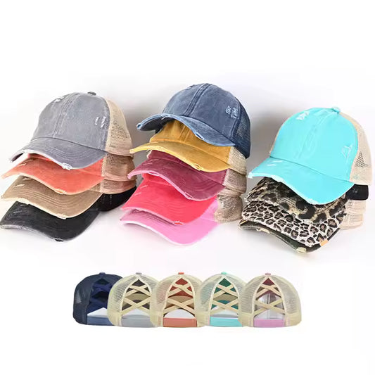 Criss Cross Blank Ponytail Hat - Texas Transfers and Designs