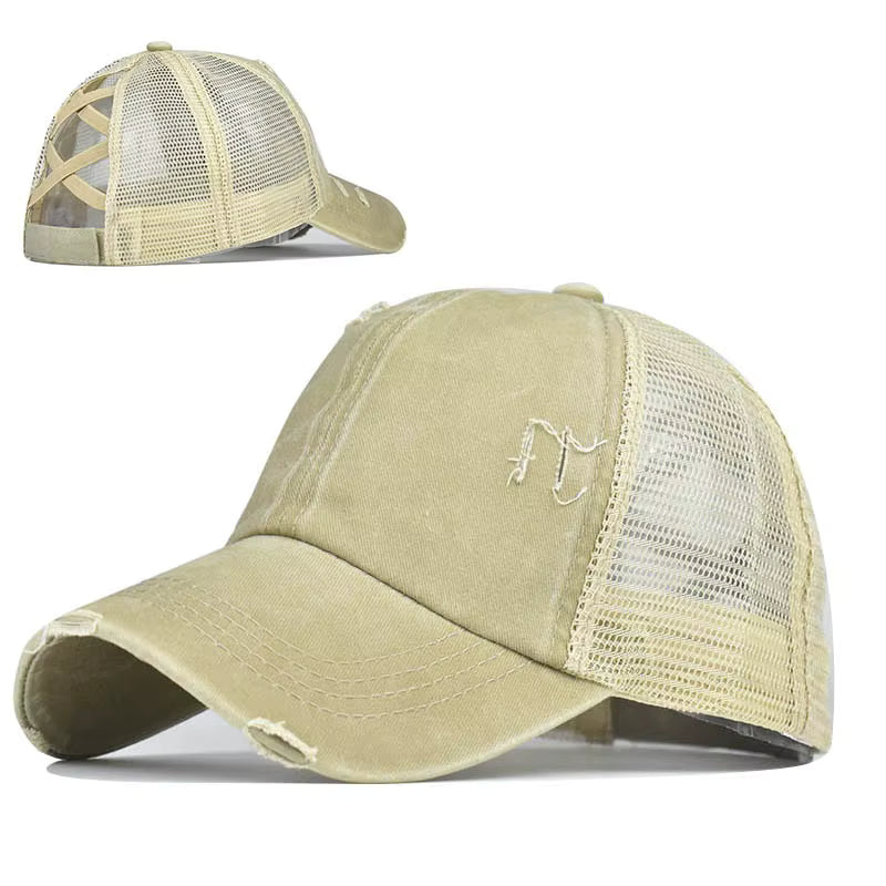 Criss Cross Blank Ponytail Hat - Texas Transfers and Designs