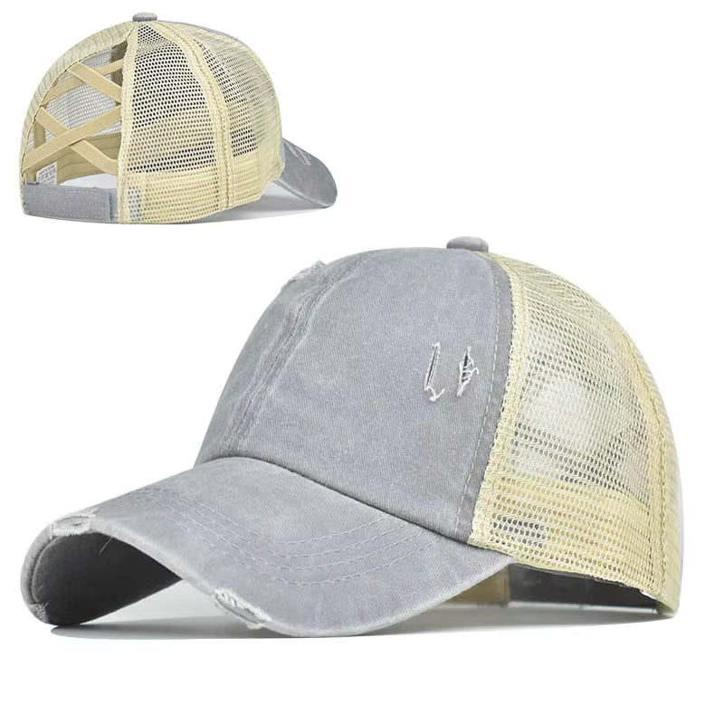 Criss Cross Blank Ponytail Hat - Texas Transfers and Designs